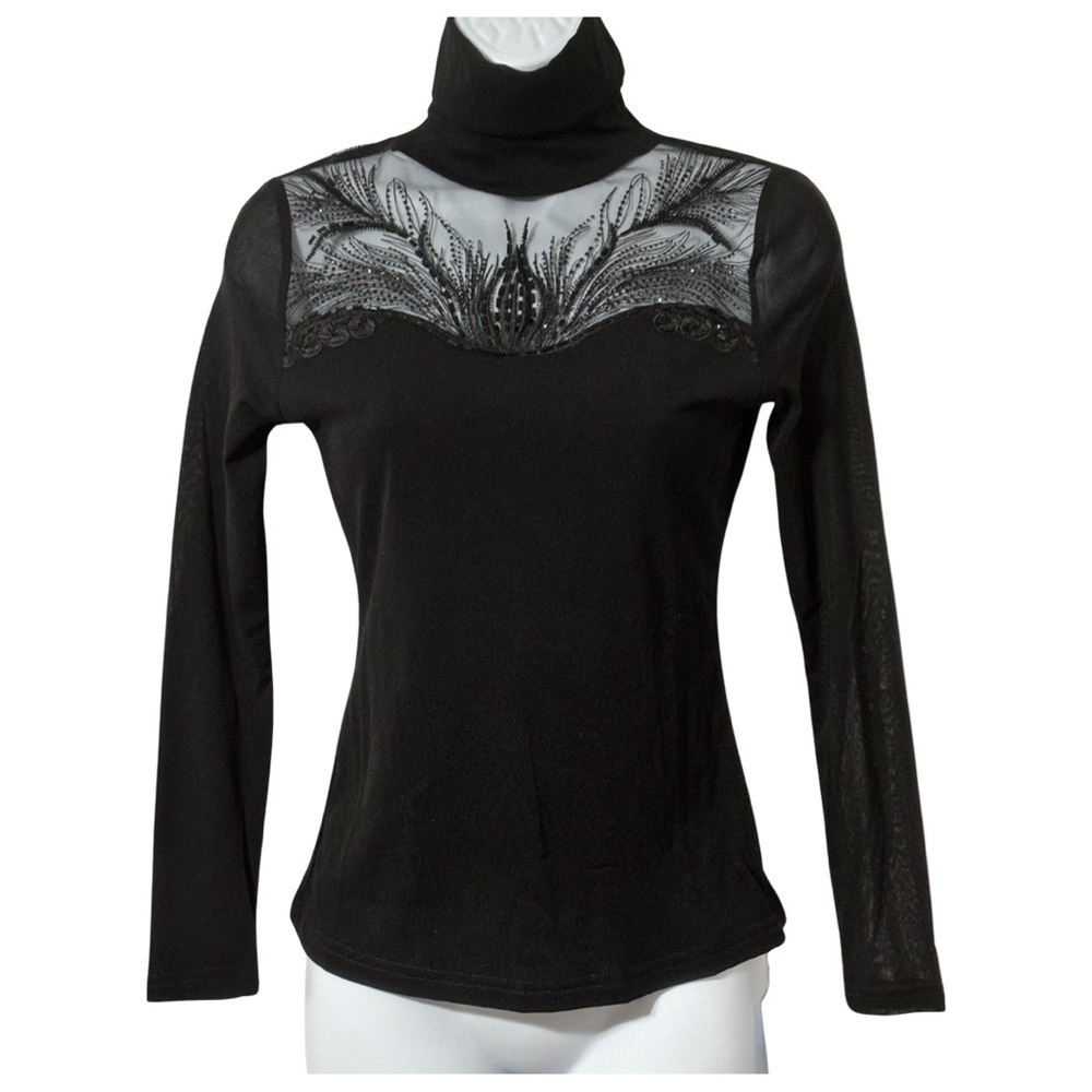 Asian streetwear women’s top size medium beaded and rhinestone black NWT